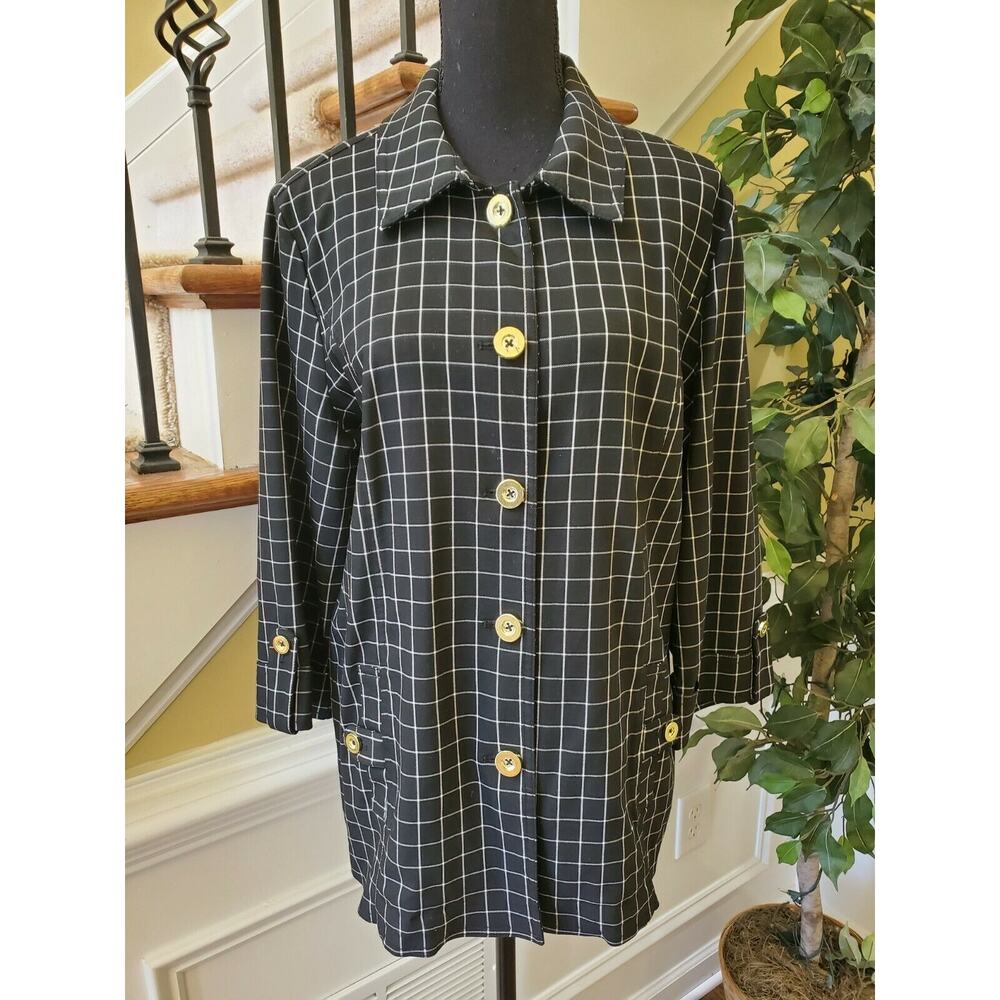 Attyre New York Sz L Plaid Jacket Golden Buttons